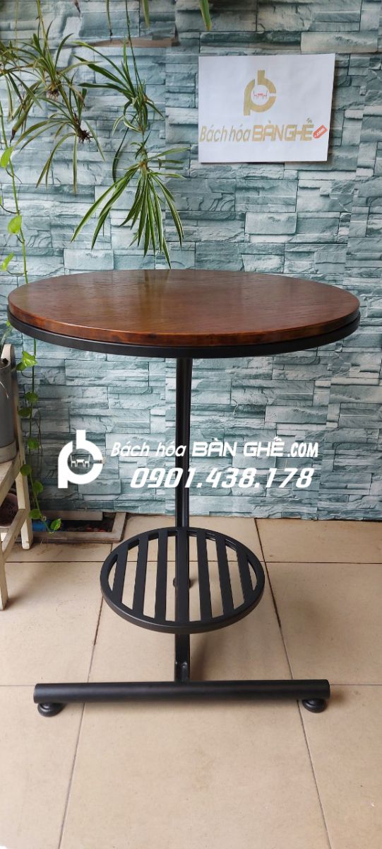 Bàn cafe, bàn decor mặt gỗ chân chữ C BB11