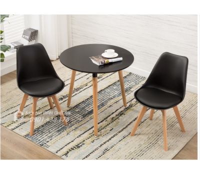 Bộ bàn tròn ghế nhựa cafe trà sữa tiếp khách đơn giản màu đen 8