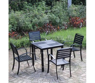 Bộ bàn ghế cafe sân vườn ngoài trời nhôm đúc gỗ nhựa BAS37