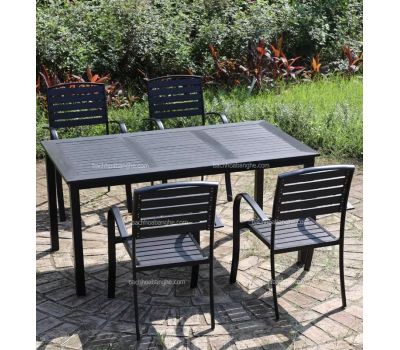 Bộ bàn ghế cafe sân vườn ngoài trời nhôm đúc 150x90cm gỗ nhựa BAS36