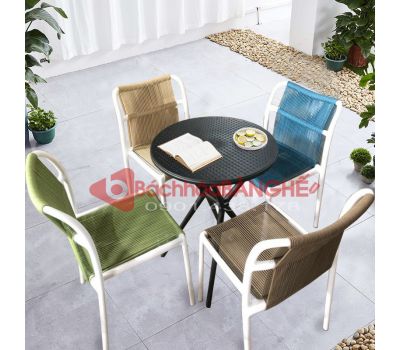 Bộ bàn ghế cafe sân vườn ban công sân thượng bàn nhựa ghế nhựa đan dây 269