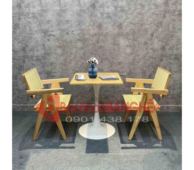 Bộ bàn ghế quán cafe trà sữa nhà hàng gỗ cao su chân sắt ghế gỗ ash 247