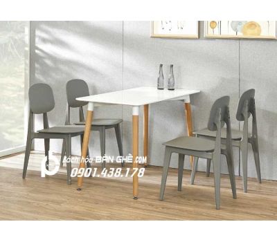 Bộ bàn ăn chữ nhật 1m2 màu trắng 4 ghế nhựa đúc màu xám 136